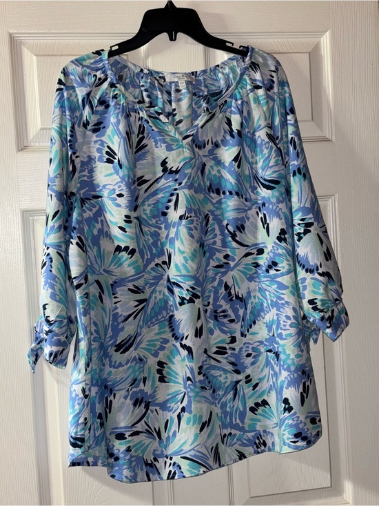 Coral Bay Tops - Coral Bay Blue and Aqua Abstract Floral Blouse